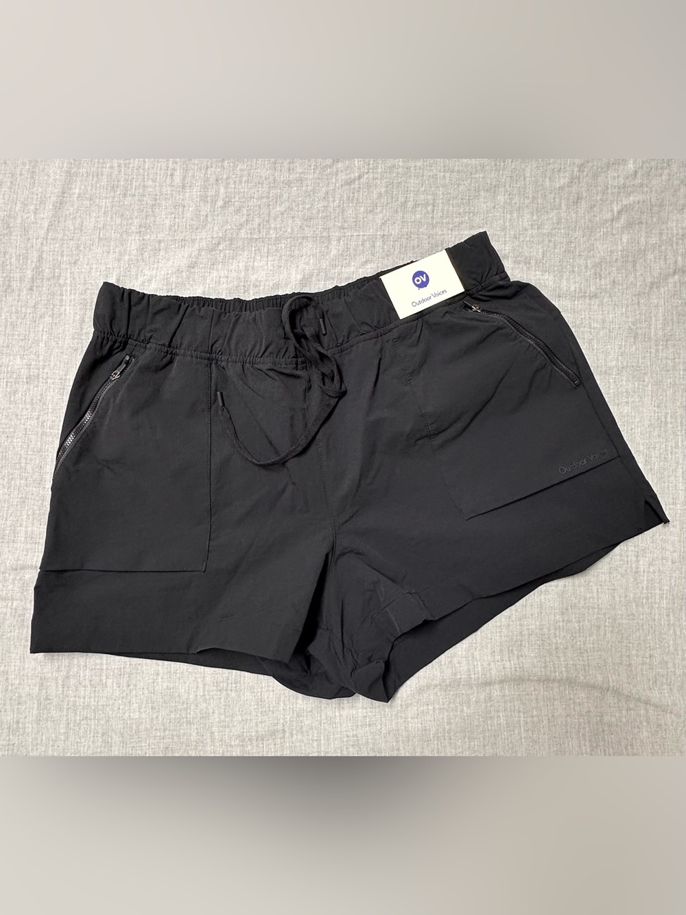 NWT Outdoor Voices RecTrek Shorts Black Zipper Pockets Drawstring Size XXL